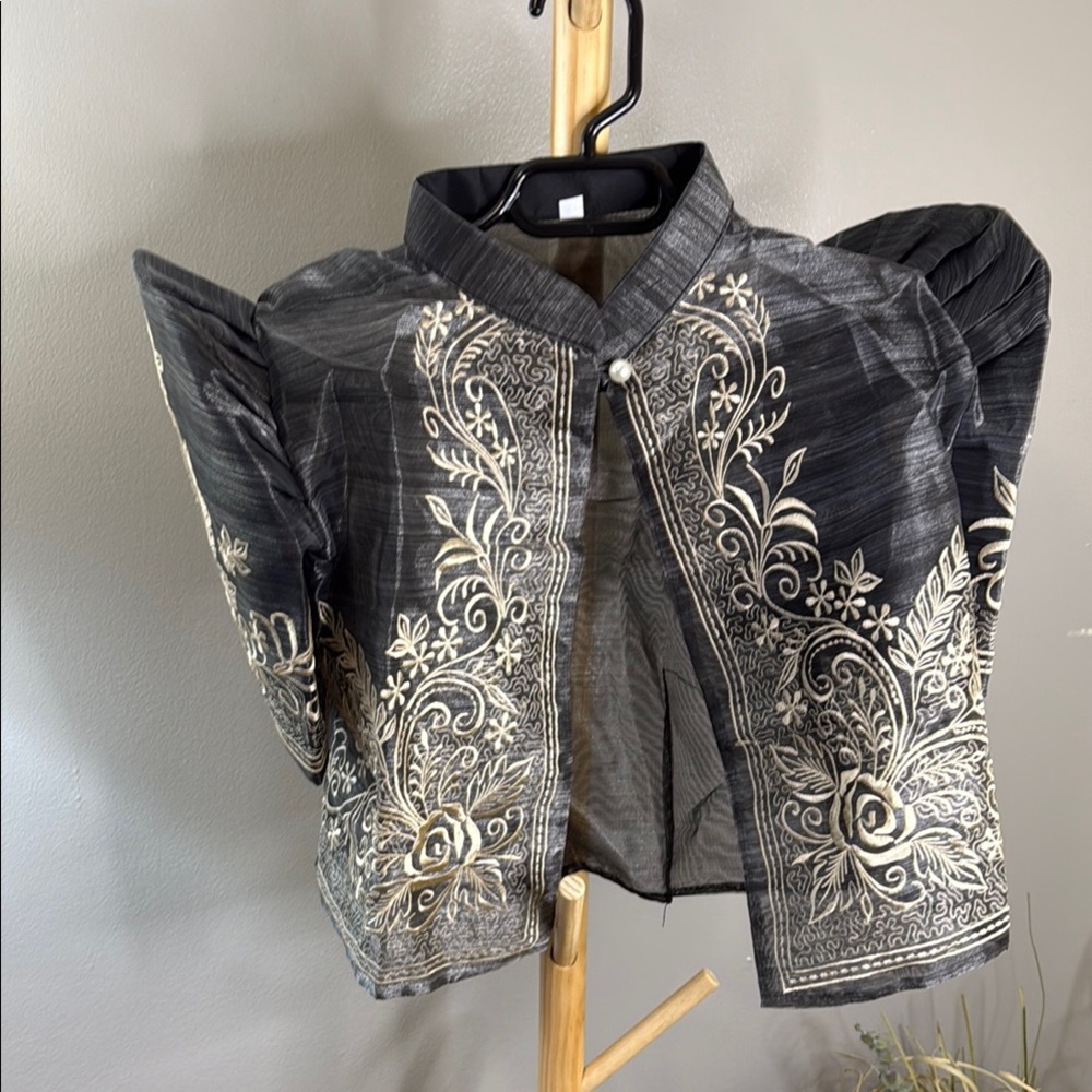 Floral Embroidered Black Blazer